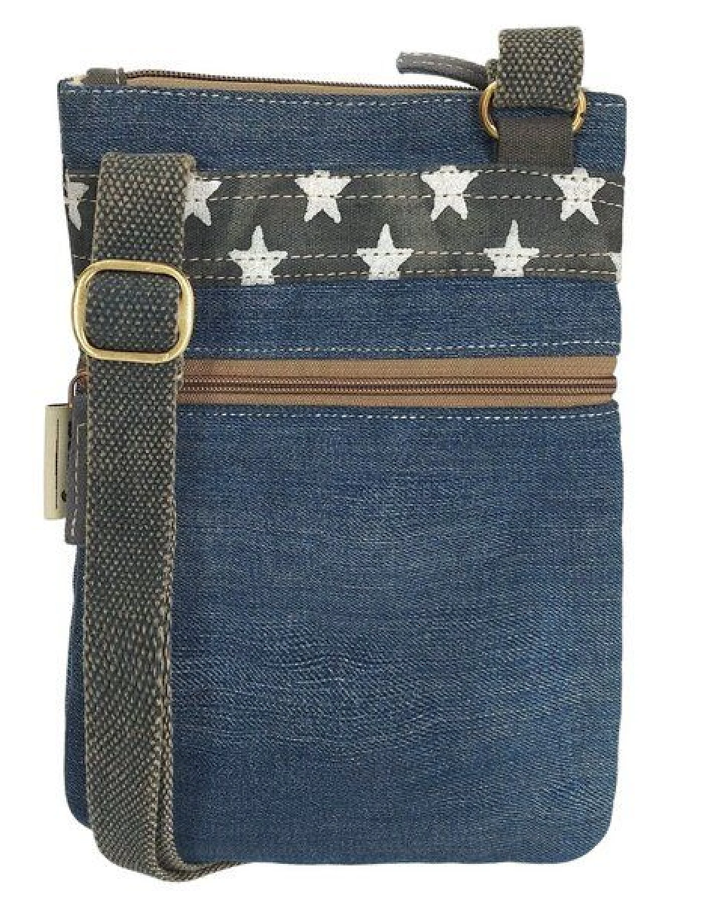 Sunsa Damen Handy Tasche kleine vegane Umhängetasche aus recycelte Jeans & Canvas – Ansicht 3