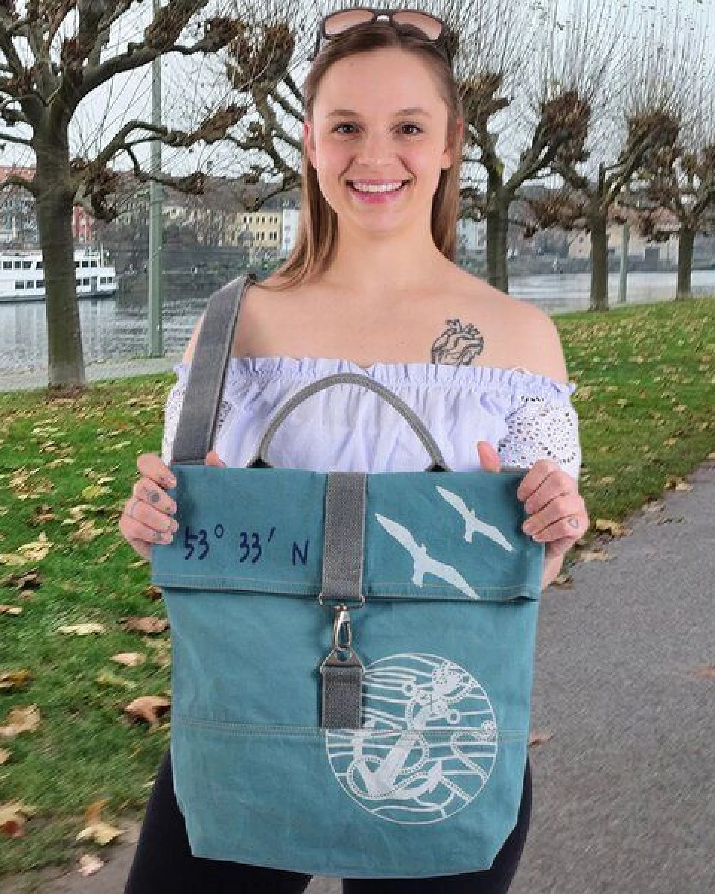 Sunsa Damen Umhängetasche. Canvas Schultasche. Vegane Tasche mit Maritim- Motiv – Ansicht 2