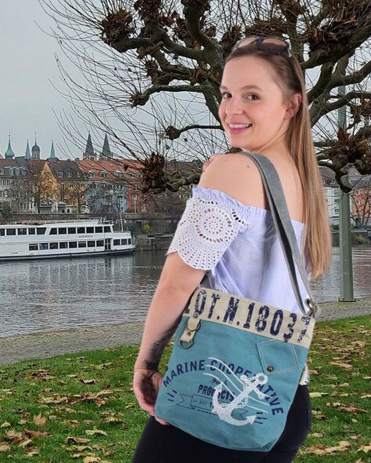 Sunsa Damen Umhängeasche, Vegane Crossover bag Canvas Tasche mit Maritim-Motiv – Ansicht 2