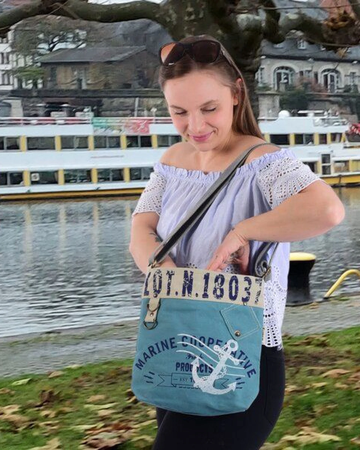 Sunsa Damen Umhängeasche, Vegane Crossover bag Canvas Tasche mit Maritim-Motiv – Ansicht 4