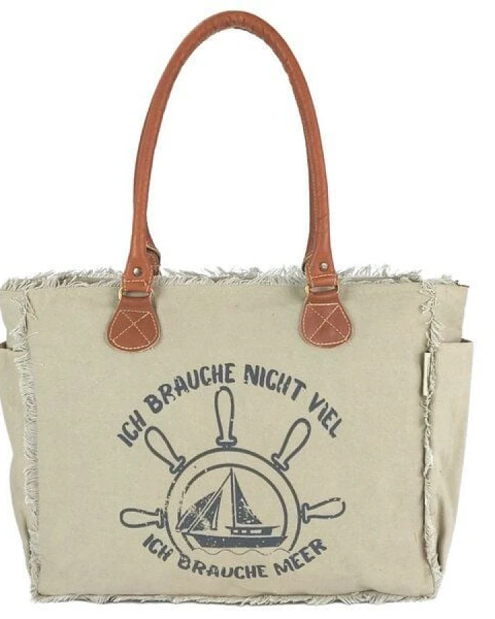 Sunsa Maritim Design Vintage Tasche, Handtasche mit Leder Henkel Canvas Schultertasche
