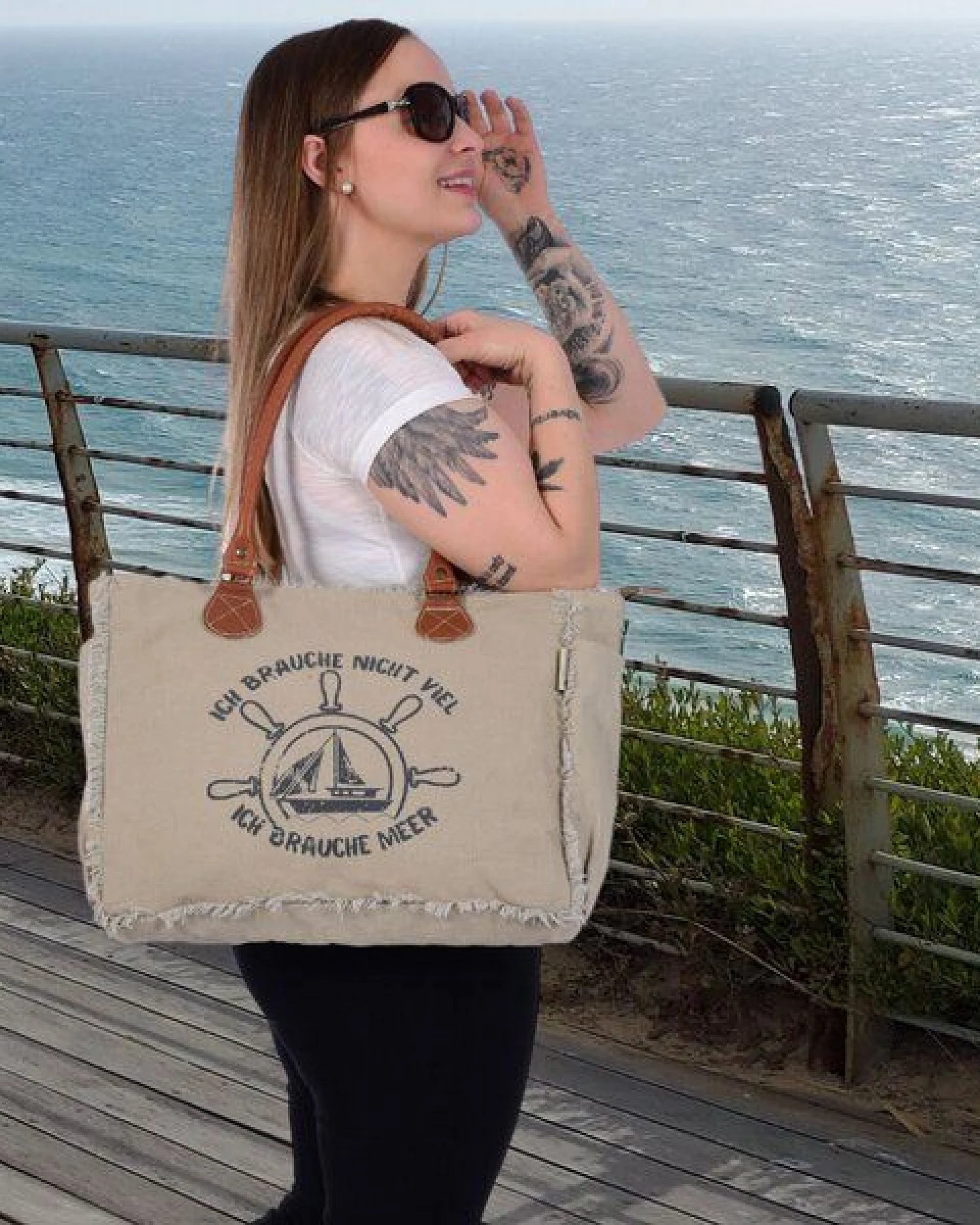 Sunsa Maritim Design Vintage Tasche, Handtasche mit Leder Henkel Canvas Schultertasche – Ansicht 2