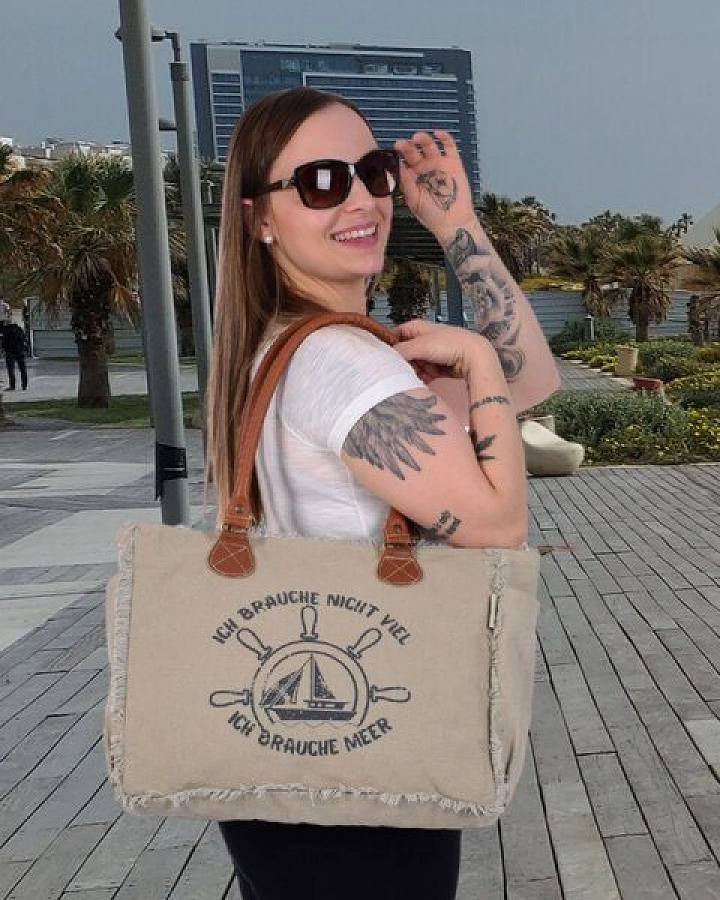 Sunsa Maritim Design Vintage Tasche, Handtasche mit Leder Henkel Canvas Schultertasche – Ansicht 4