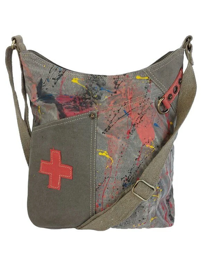 Sunsa Umhängetasche aus Canvas. Crossbody Hobo Tasche mit Abstrakt Design