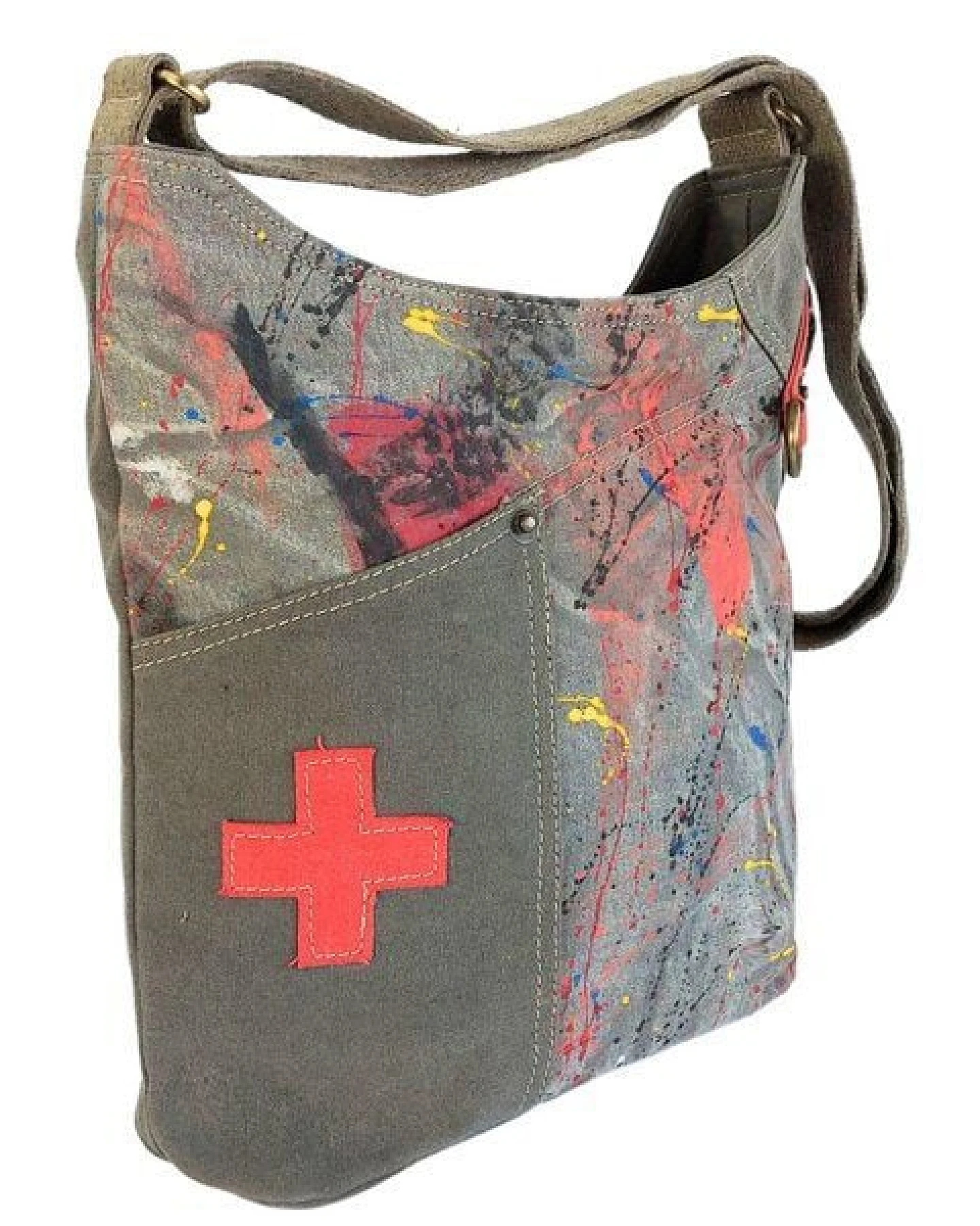 Sunsa Umhängetasche aus Canvas. Crossbody Hobo Tasche mit Abstrakt Design – Ansicht 3