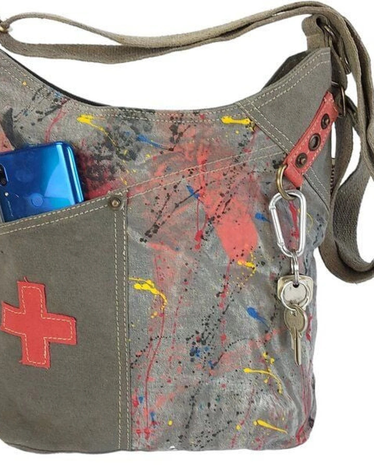 Sunsa Umhängetasche aus Canvas. Crossbody Hobo Tasche mit Abstrakt Design – Ansicht 4