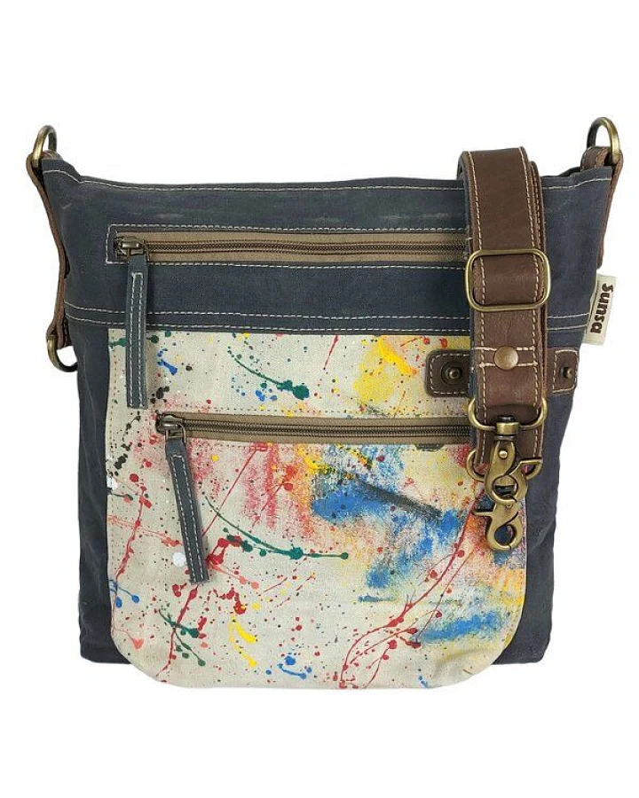 Sunsa Damen Umhängetasche. Canvas Crossbody Tasche. Crossover Bag mit Abstrakt Design.