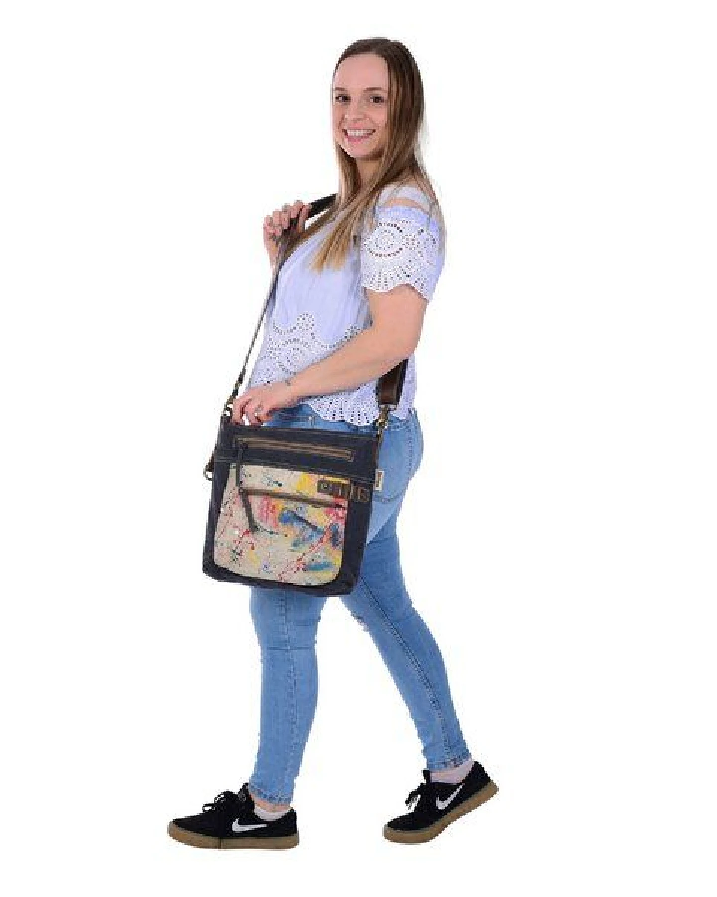 Sunsa Damen Umhängetasche. Canvas Crossbody Tasche. Crossover Bag mit Abstrakt Design. – Ansicht 2
