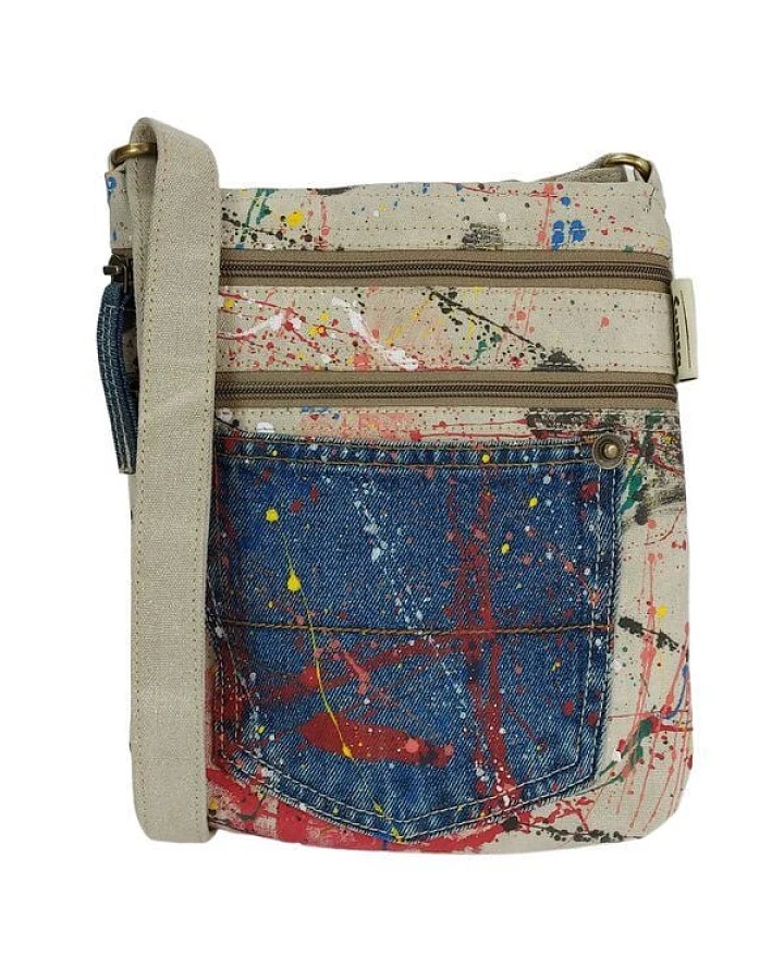 Sunsa Umhängetasche, Canvas Crossbody Bag. Schultertasche mit Abstrakt Kunst Design