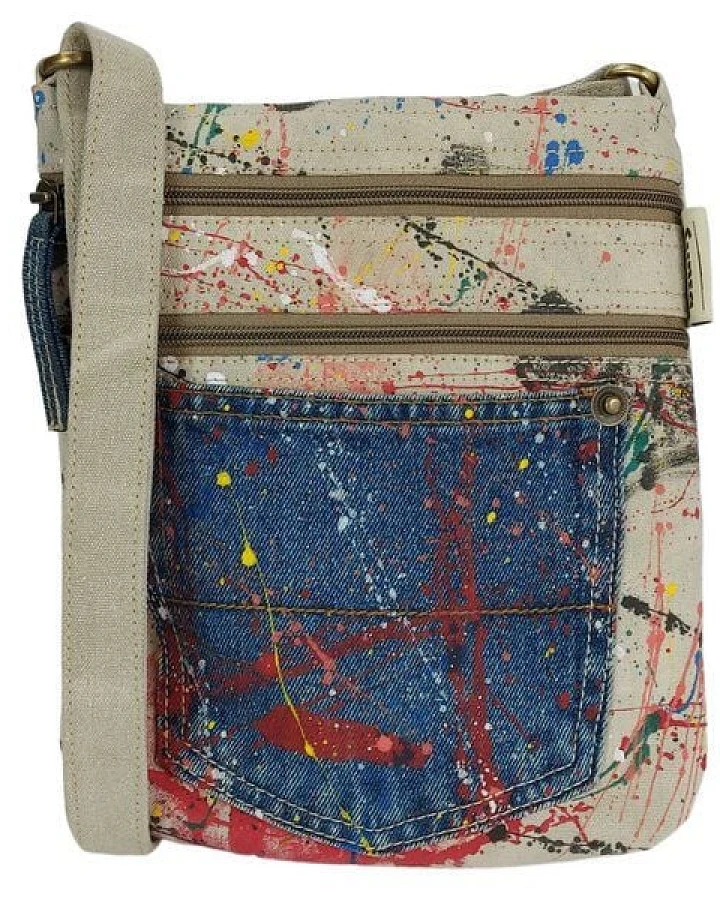 Sunsa Umhängetasche, Canvas Crossbody Bag. Schultertasche mit Abstrakt Kunst Design