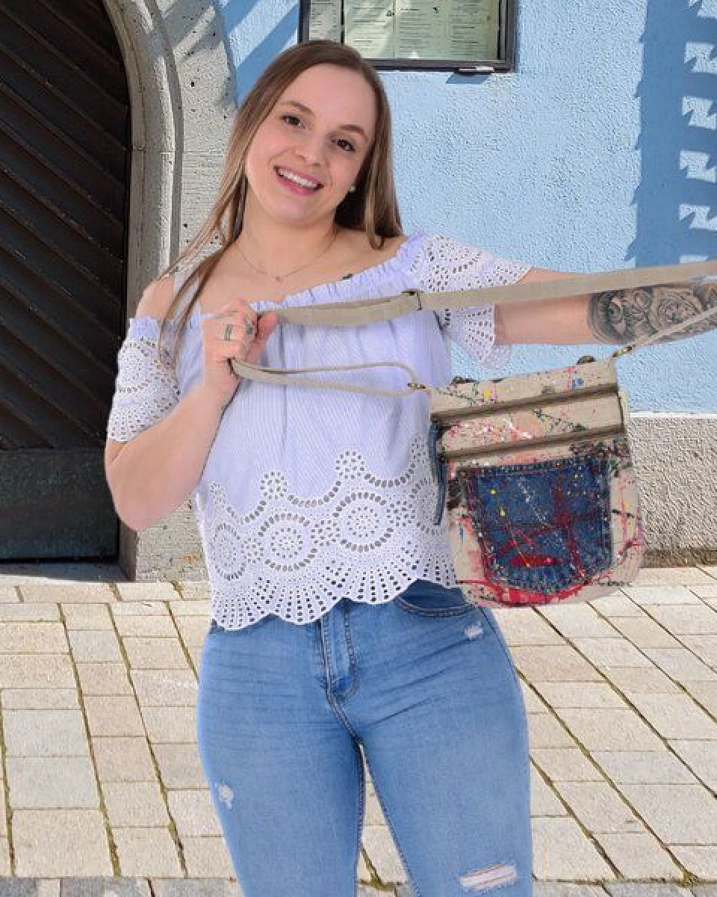 Sunsa Umhängetasche, Canvas Crossbody Bag. Schultertasche mit Abstrakt Kunst Design – Ansicht 2