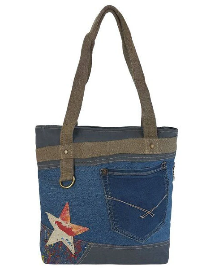 Sunsa Shopper nachhaltige Jeans Handtasche Vintage Tasche Vegane Damen Schultertasche