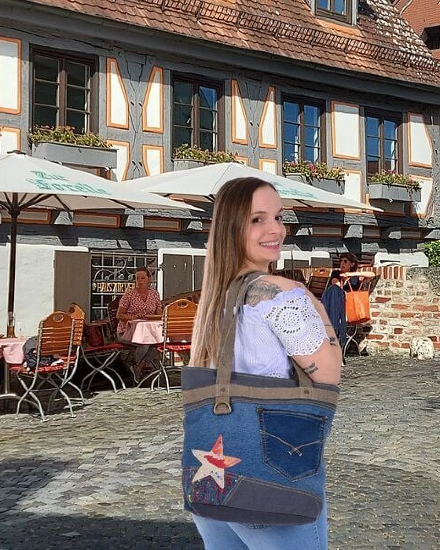 Sunsa Shopper nachhaltige Jeans Handtasche Vintage Tasche Vegane Damen Schultertasche – Ansicht 2