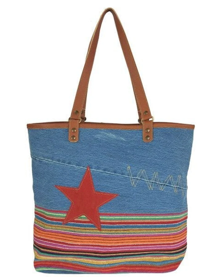 Sunsa Schultertasche Nachhaltige Jeans Shopper große Handtasche Damen Jeanstasche