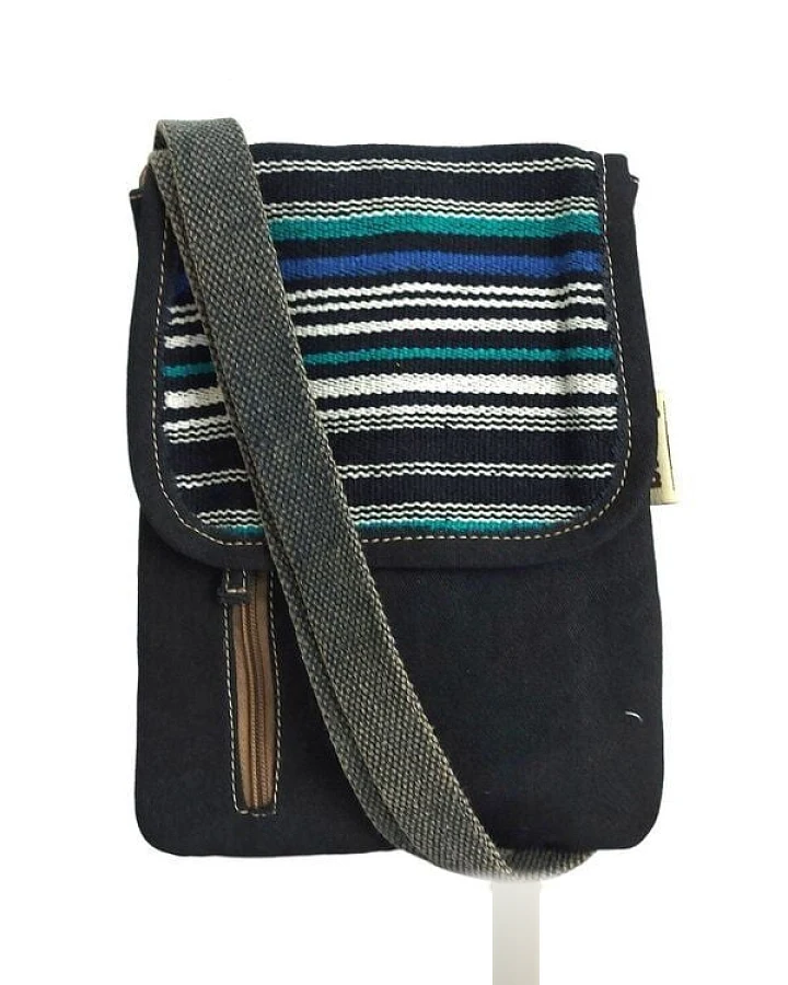 Sunsa Damen Handy Tasche, kleine Umhängetasche aus Canvas & gewebte Baumwolle. Vegane Crossover bag mit Streifen