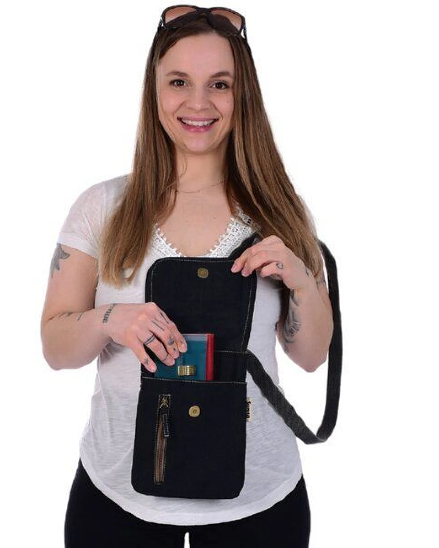Sunsa Damen Handy Tasche, kleine Umhängetasche aus Canvas & gewebte Baumwolle. Vegane Crossover bag mit Streifen – Ansicht 2