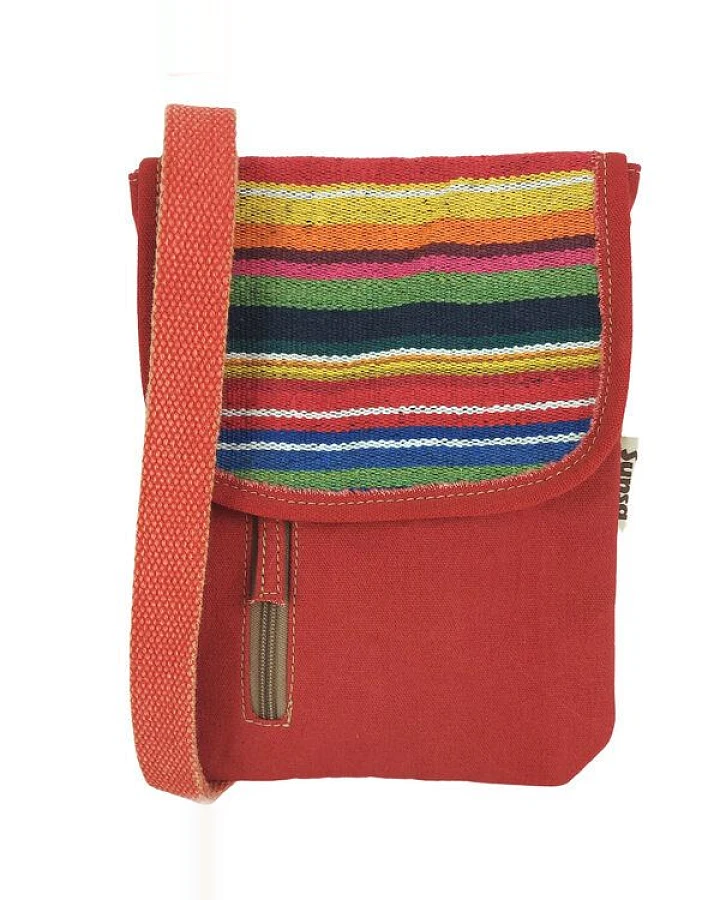 Sunsa Damen Handy Tasche, kleine Umhängetasche aus Canvas & gewebte Baumwolle. Vegane Crossover bag mit Streifen