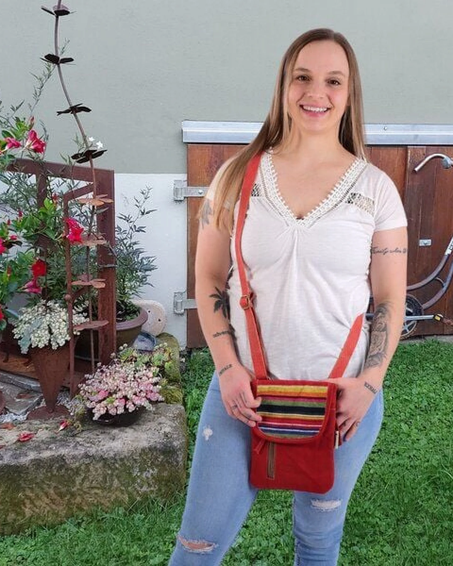 Sunsa Damen Handy Tasche, kleine Umhängetasche aus Canvas & gewebte Baumwolle. Vegane Crossover bag mit Streifen – Ansicht 2