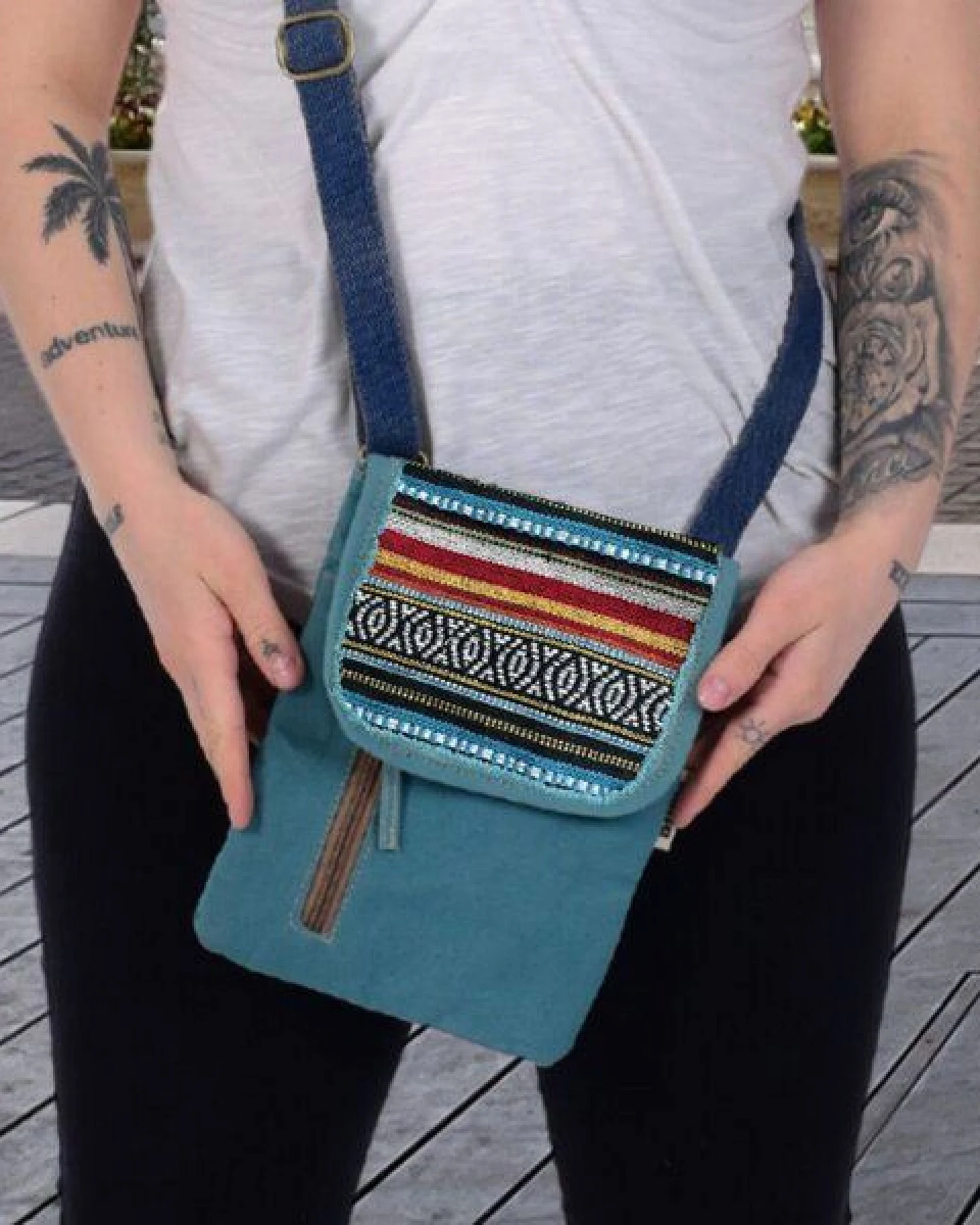 Sunsa Damen Handy Tasche, kleine Umhängetasche aus Canvas & gewebte Baumwolle. Vegane Crossover bag mit Streifen – Ansicht 2