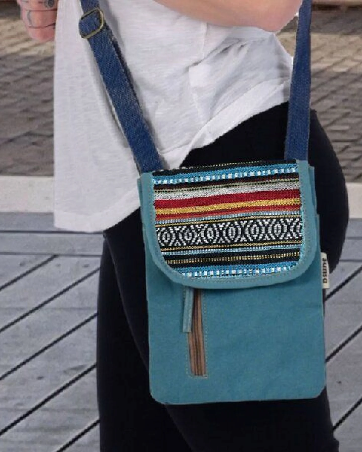 Sunsa Damen Handy Tasche, kleine Umhängetasche aus Canvas & gewebte Baumwolle. Vegane Crossover bag mit Streifen – Ansicht 4