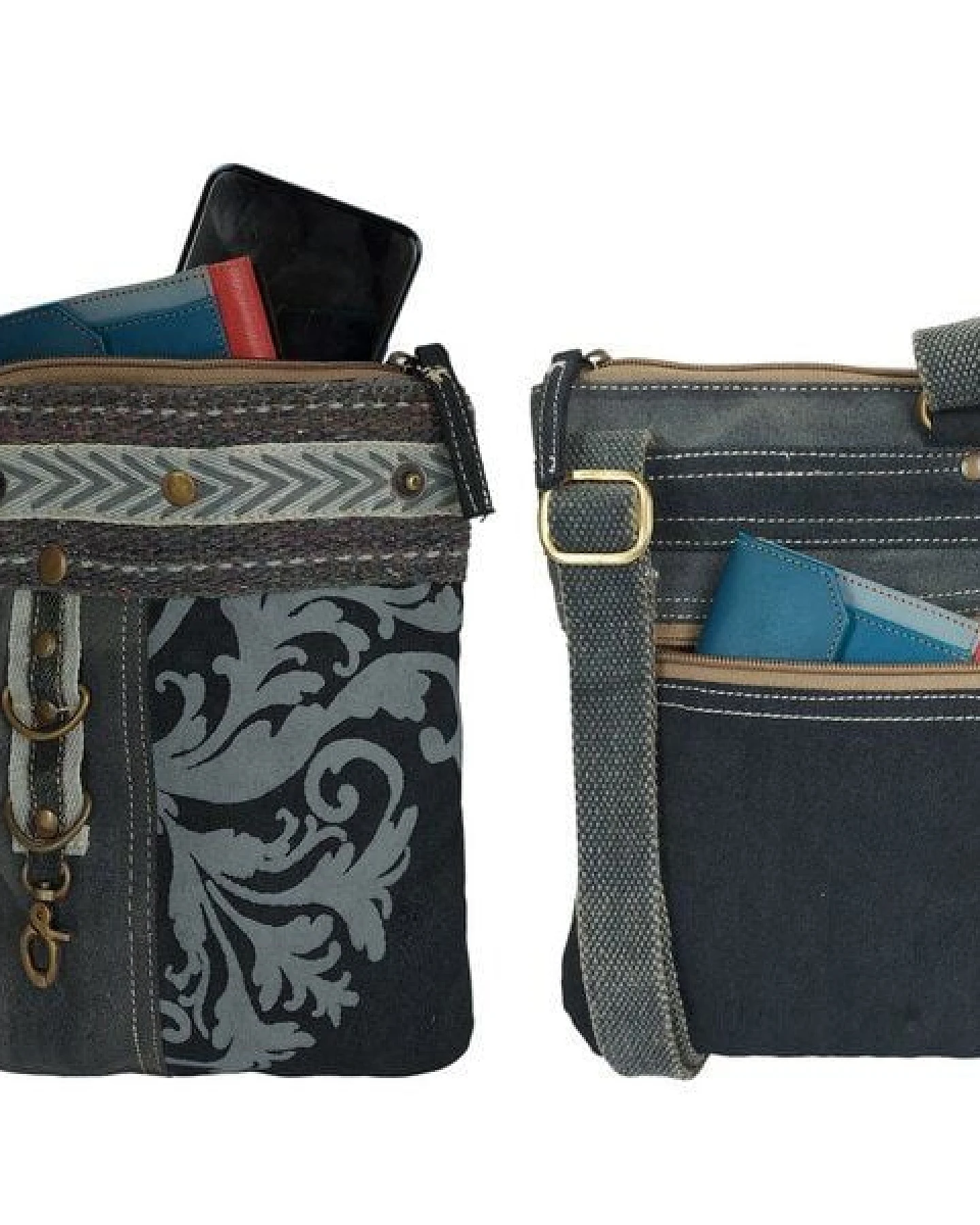 Sunsa Damen Handy Tasche, kleine Umhängetasche aus Canvas. Vintage Cross Over bag – Ansicht 3