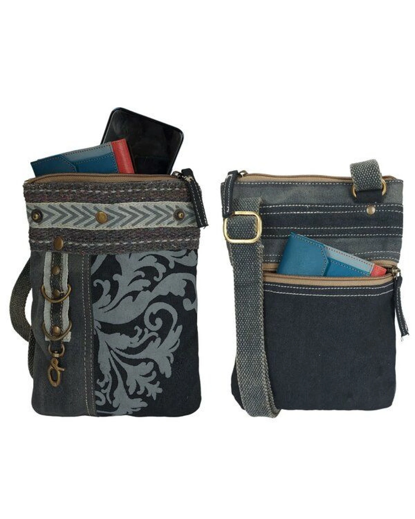 Sunsa Damen Handy Tasche, kleine Umhängetasche aus Canvas. Vintage Cross Over bag – Ansicht 3