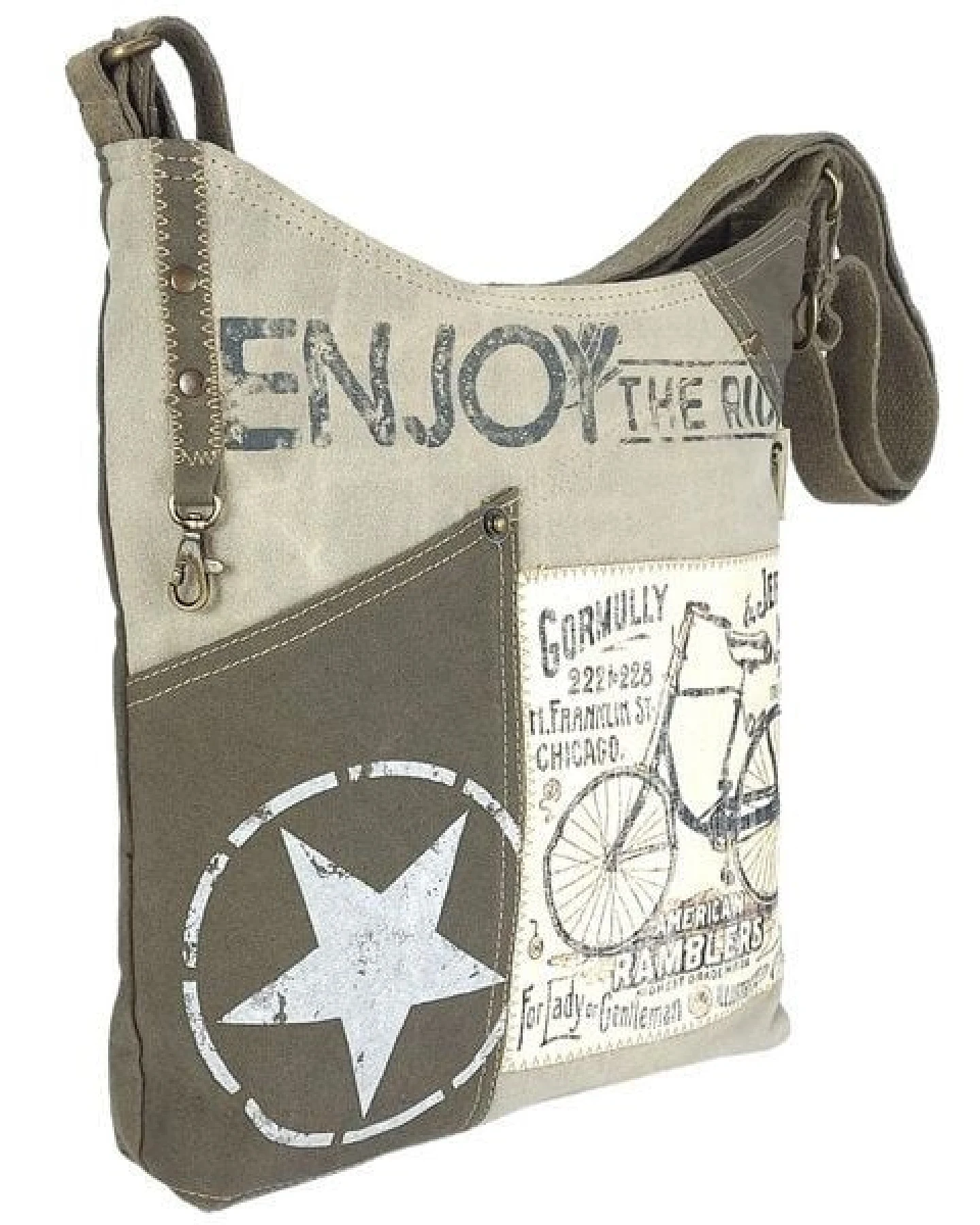 Sunsa Canvas Umhängetasche. Vintage Stil mit Fahrrad Motiv Crossbody Bag. Vegane Hobo Tasche. – Ansicht 3