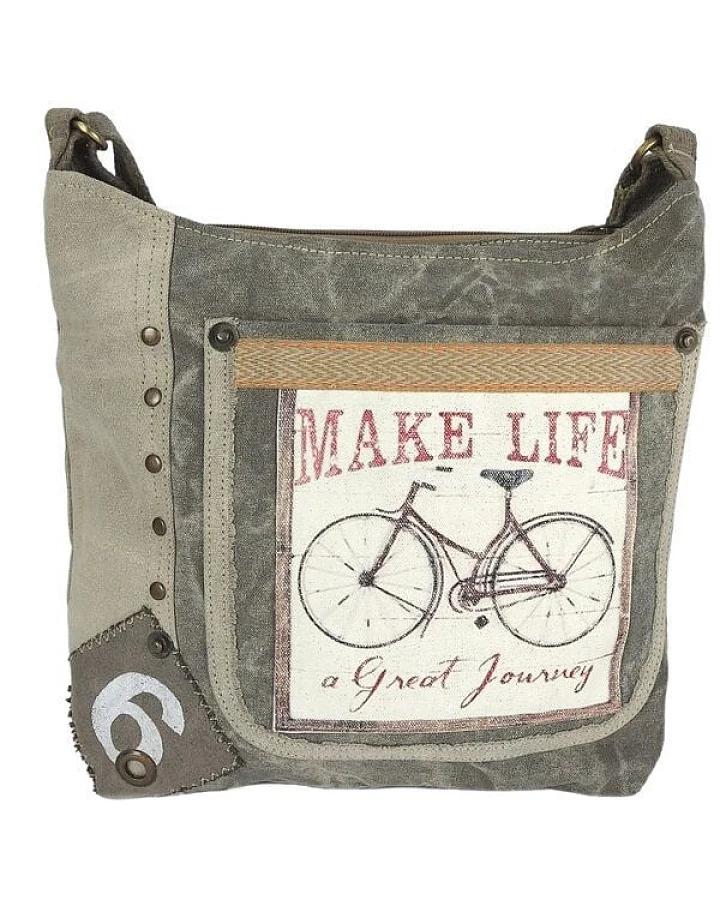 Sunsa Canvas Umhängetasche. Vintage Stil mit Fahrrad Motiv Crossbody Bag. Vegane Hobo Tasche.
