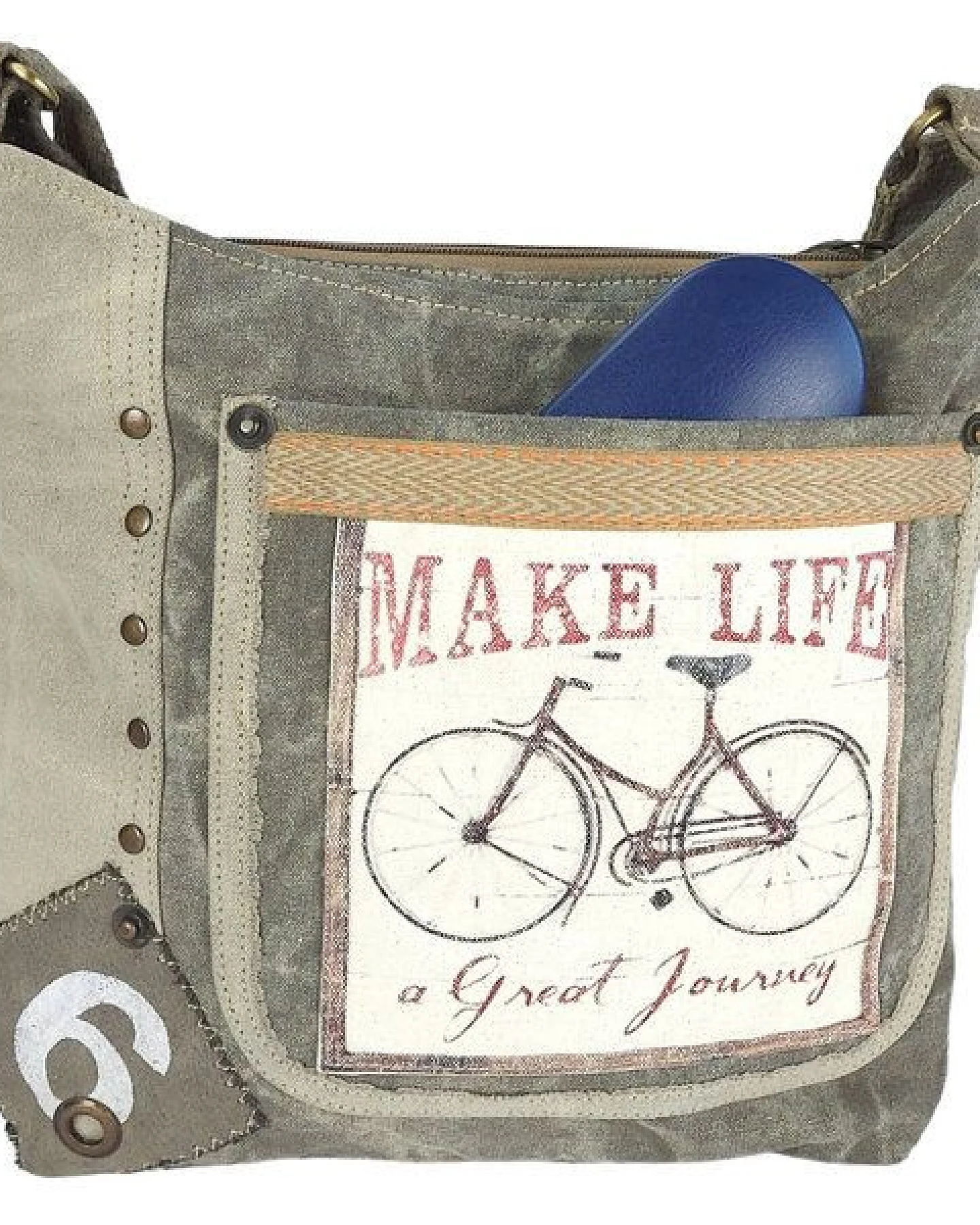 Sunsa Canvas Umhängetasche. Vintage Stil mit Fahrrad Motiv Crossbody Bag. Vegane Hobo Tasche. – Ansicht 3