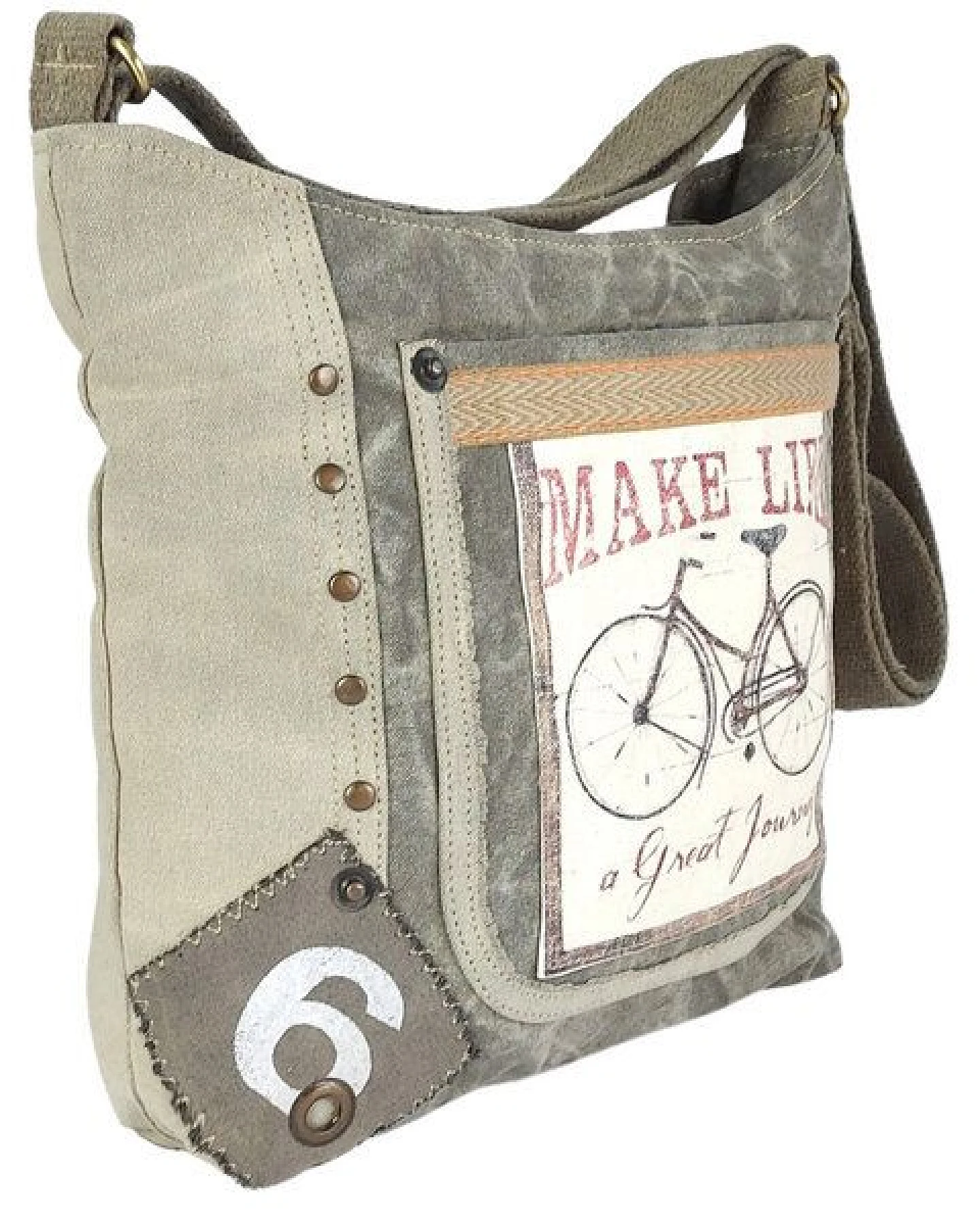 Sunsa Canvas Umhängetasche. Vintage Stil mit Fahrrad Motiv Crossbody Bag. Vegane Hobo Tasche. – Ansicht 4