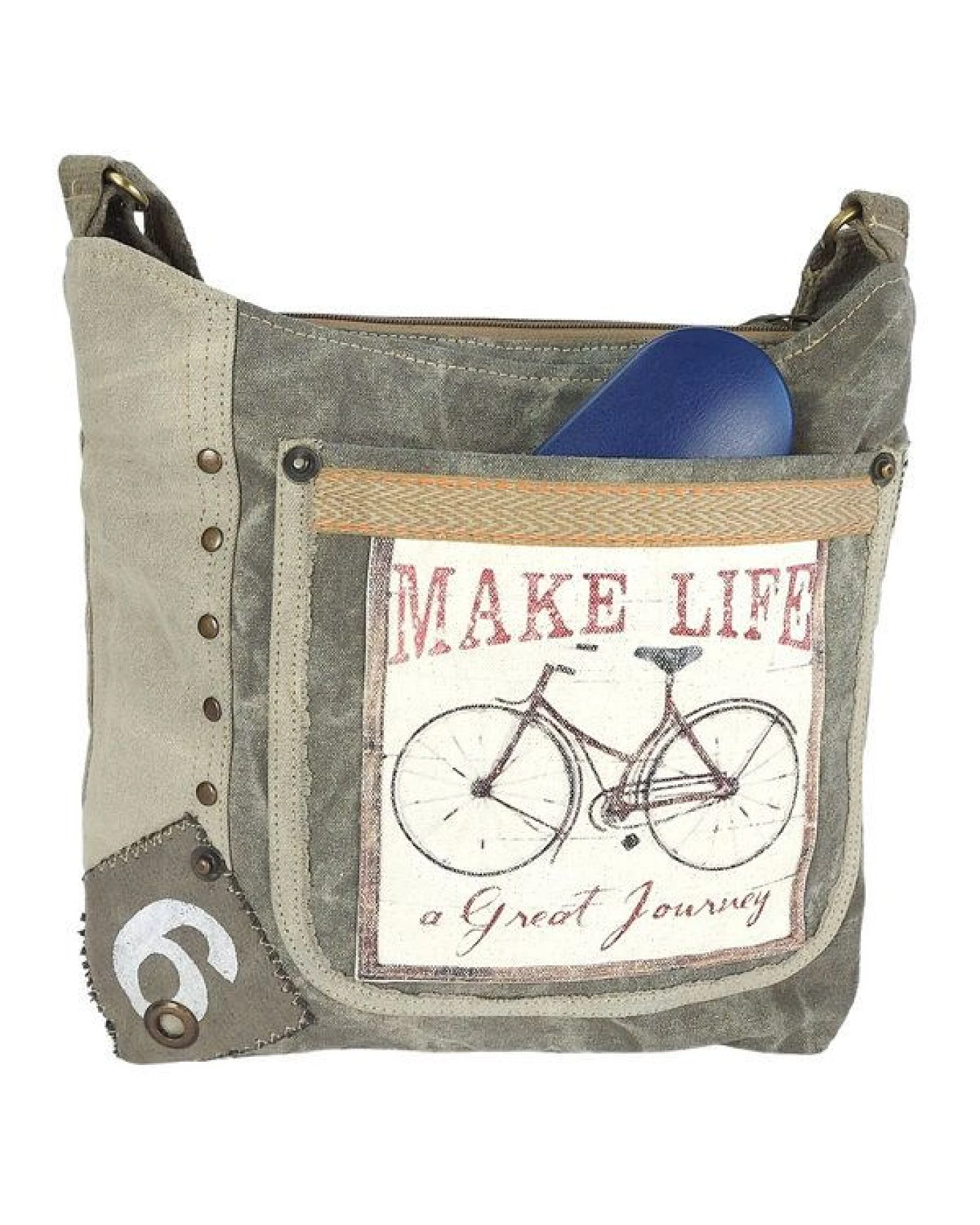 Sunsa Canvas Umhängetasche. Vintage Stil mit Fahrrad Motiv Crossbody Bag. Vegane Hobo Tasche. – Ansicht 3