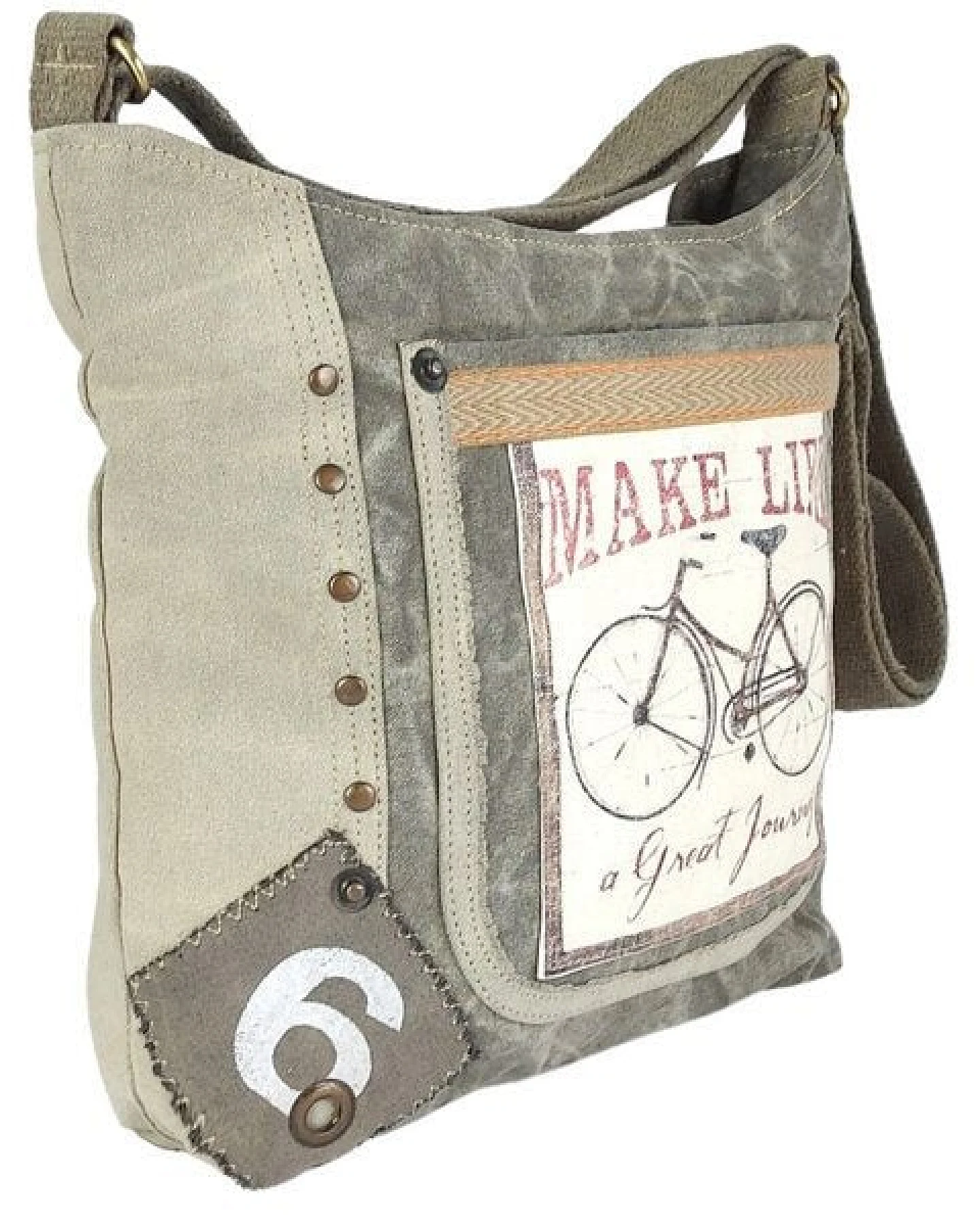 Sunsa Canvas Umhängetasche. Vintage Stil mit Fahrrad Motiv Crossbody Bag. Vegane Hobo Tasche. – Ansicht 4
