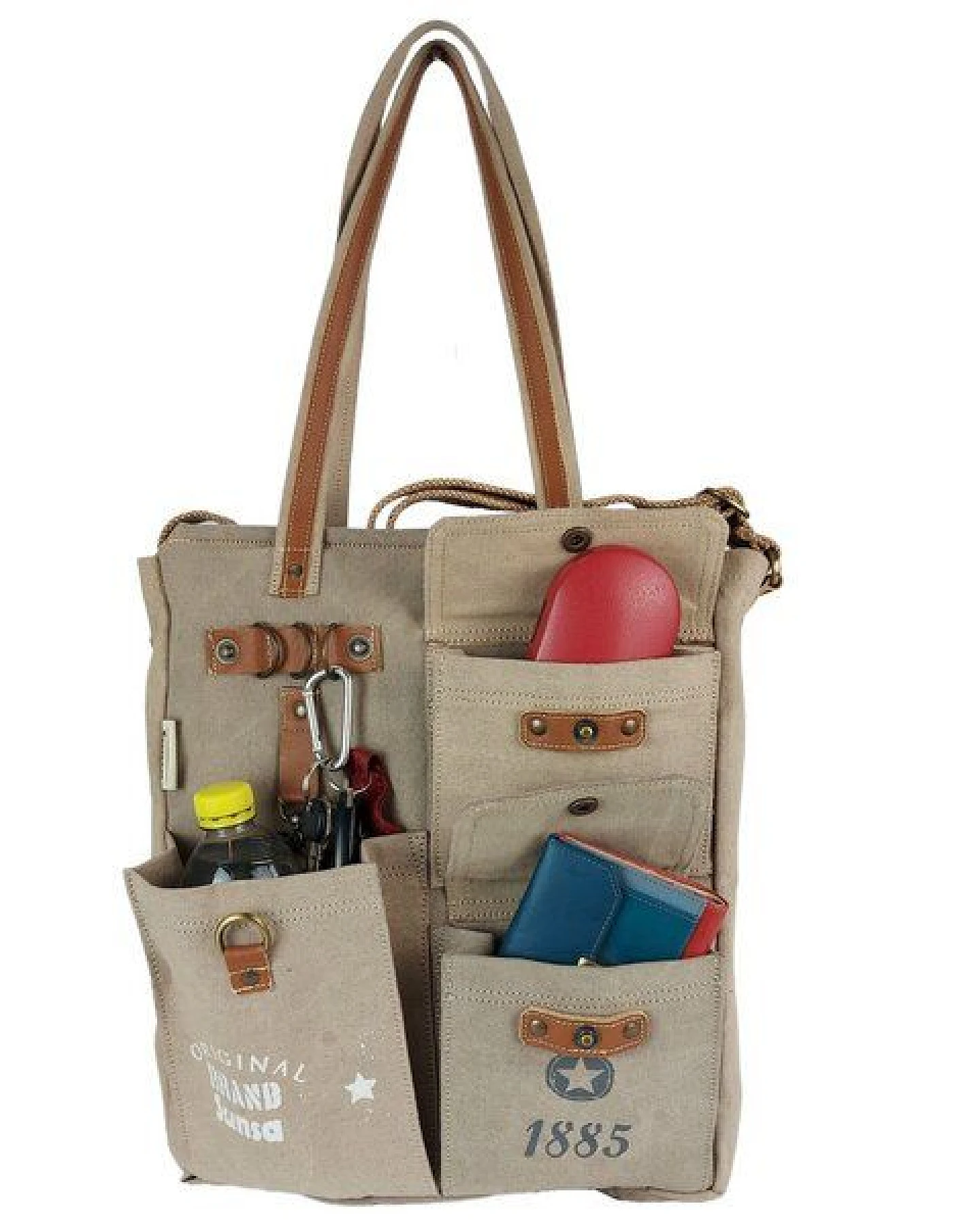 Sunsa Vintage Tasche. XL Schwarze Shopper. Schultertasche aus Canvas & Leder – Ansicht 3