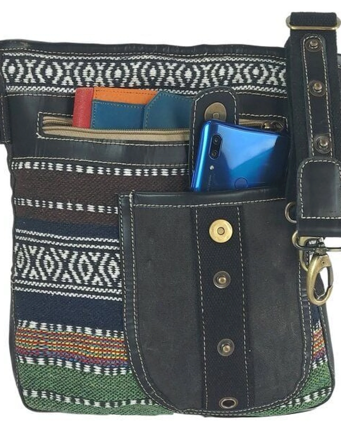 Sunsa Umhängetasche Webstoff gemustert Tasche, Schultertasche mit viel Fächern – Ansicht 3