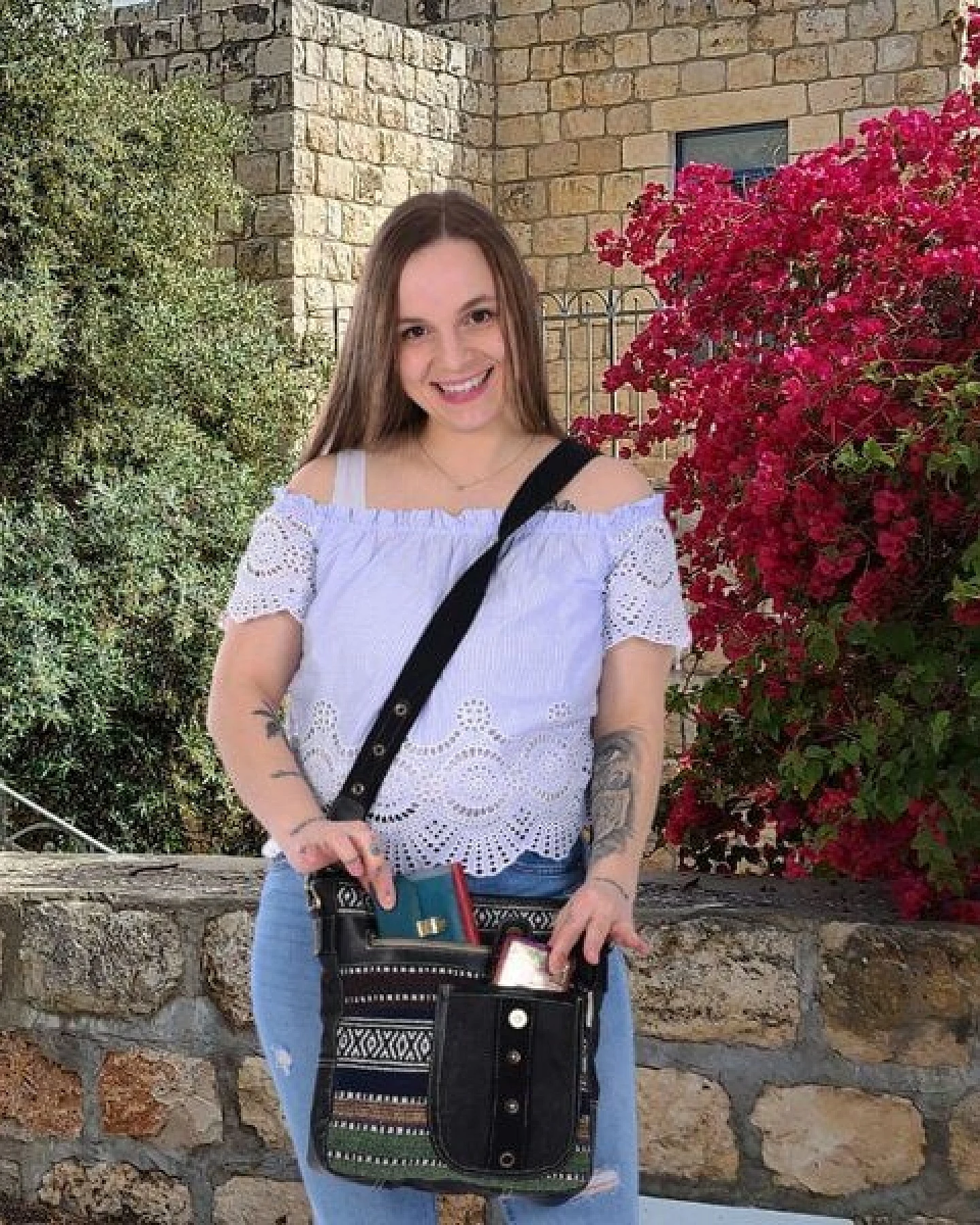 Sunsa Umhängetasche Webstoff gemustert Tasche, Schultertasche mit viel Fächern – Ansicht 4