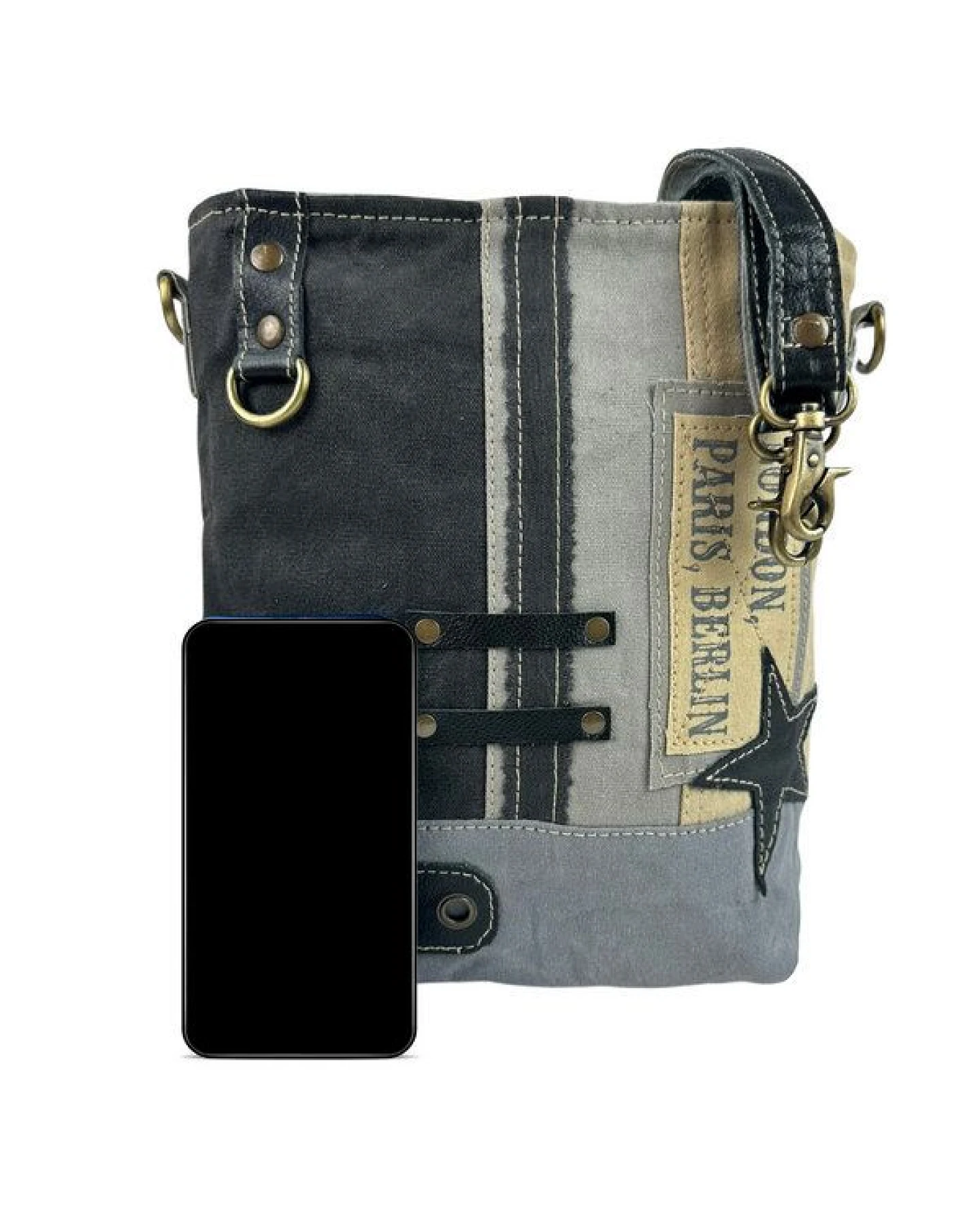 Sunsa Canvas Umhängetasche - Vintage Stil Damen Schultertasche mit Stern – Ansicht 3