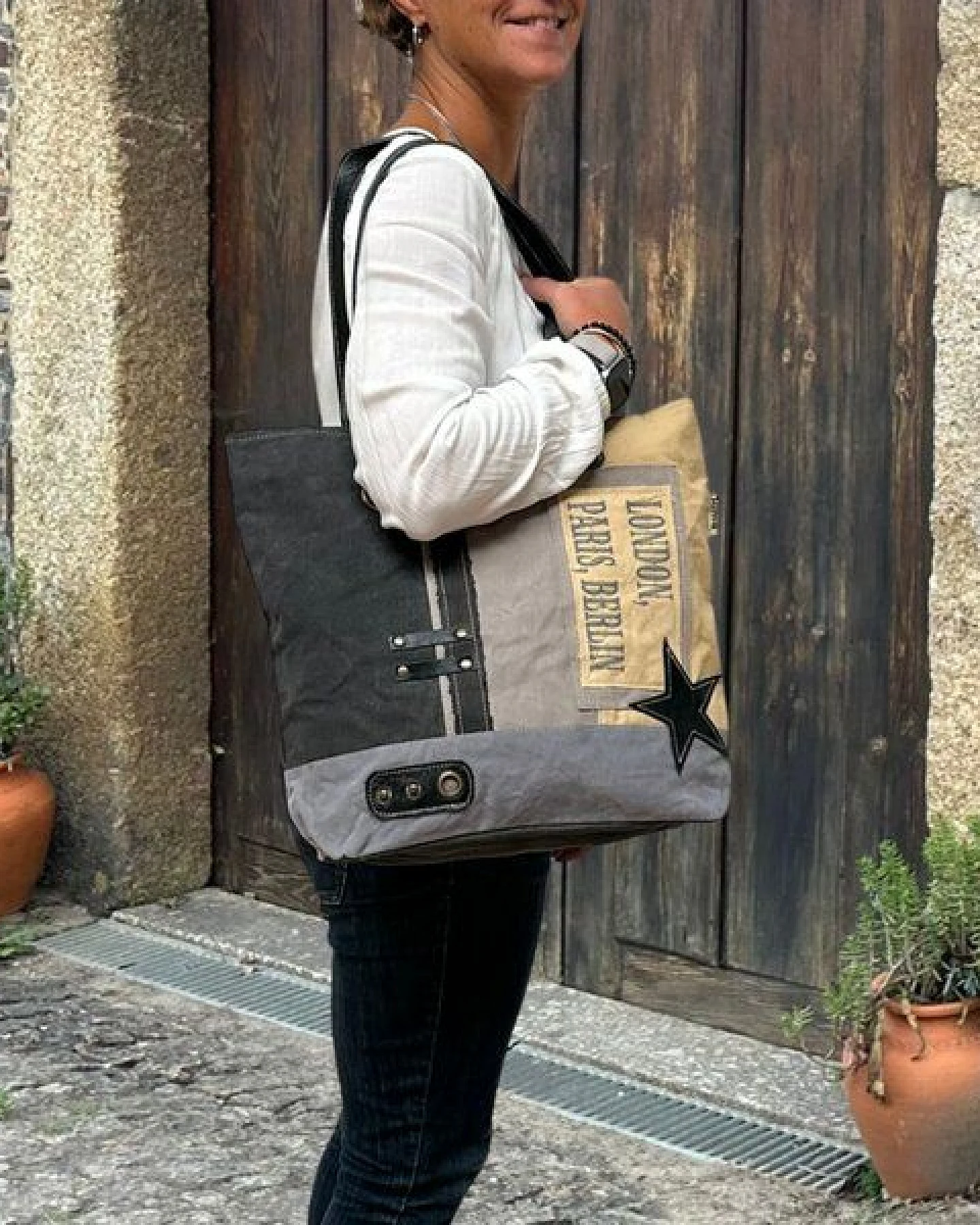 Sunsa Canvas Handtasche Vintage Schultertasche große Damen Tasche – Ansicht 2