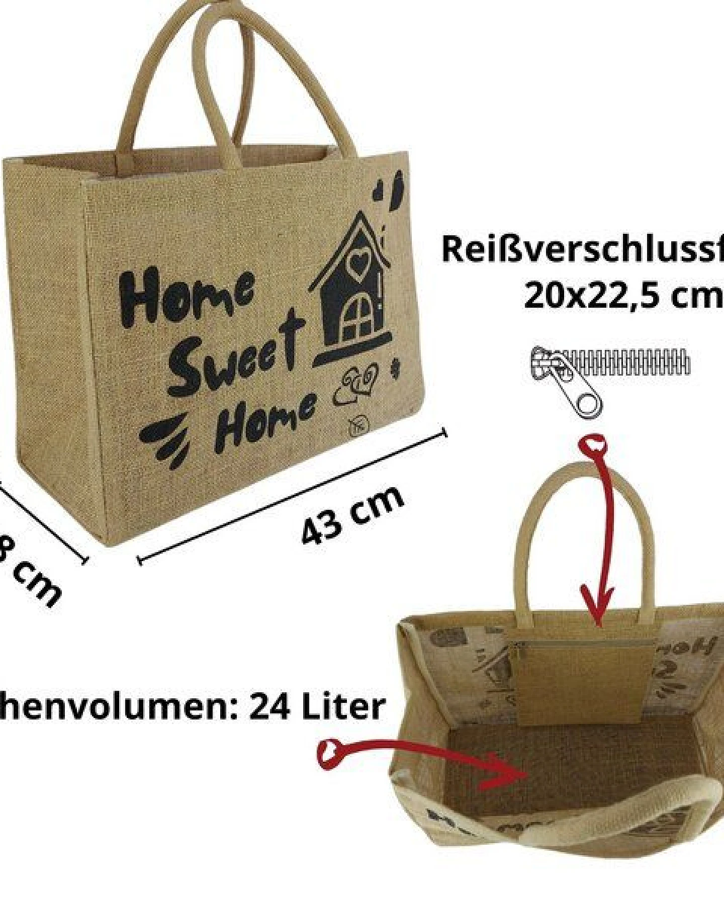 Domelo große Jute Einkaufskorb, Vegane Einkaufstasche nachhaltige Handtasche/ Shopper – Ansicht 3