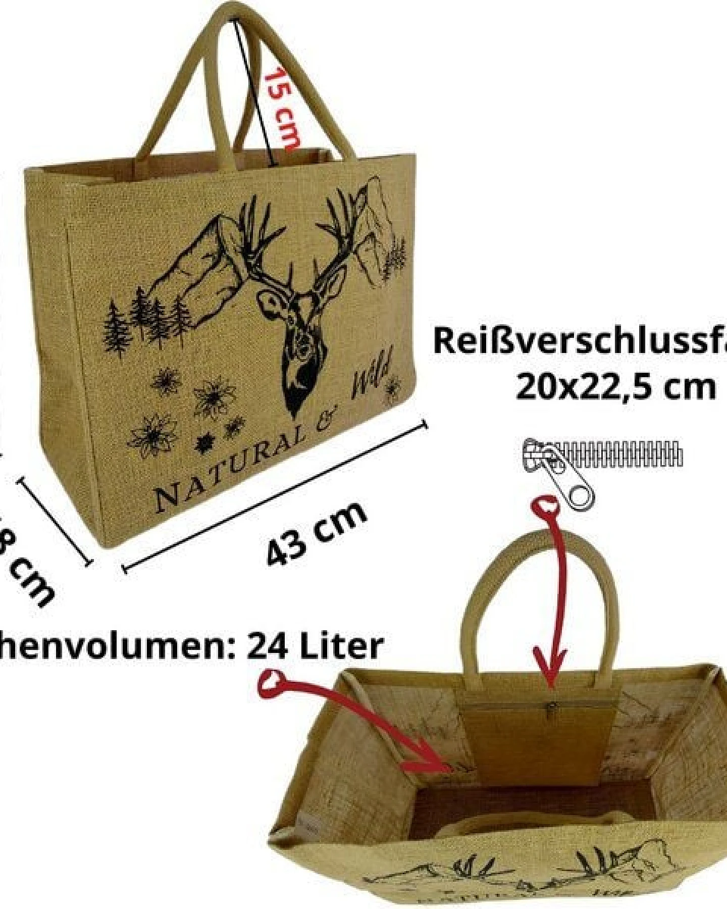Domelo große Jute Einkaufskorb, Vegane Einkaufstasche nachhaltige Handtasche/ Shopper – Ansicht 3