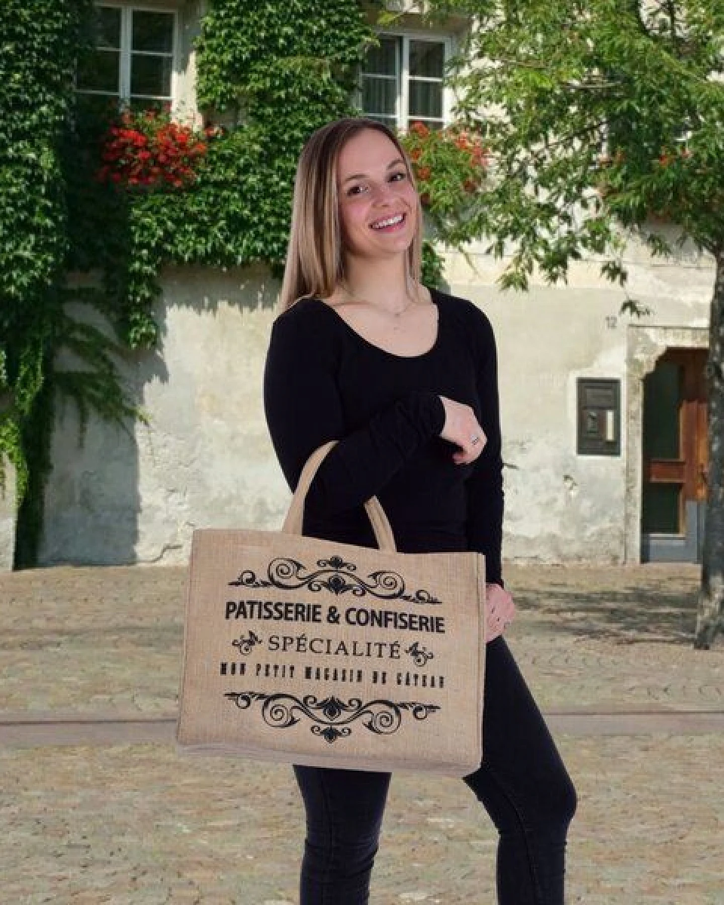 Domelo große Jute Einkaufskorb, Vegane Einkaufstasche Handtasche/ Shopper – Ansicht 2