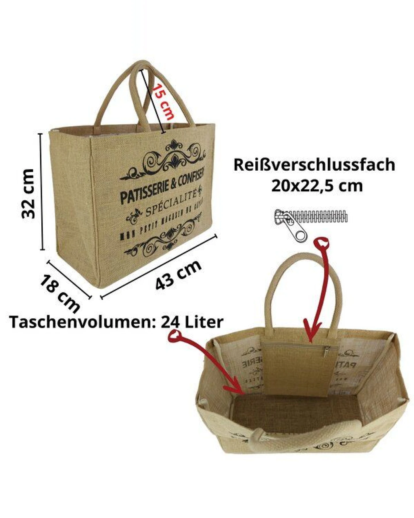 Domelo große Jute Einkaufskorb, Vegane Einkaufstasche Handtasche/ Shopper – Ansicht 3