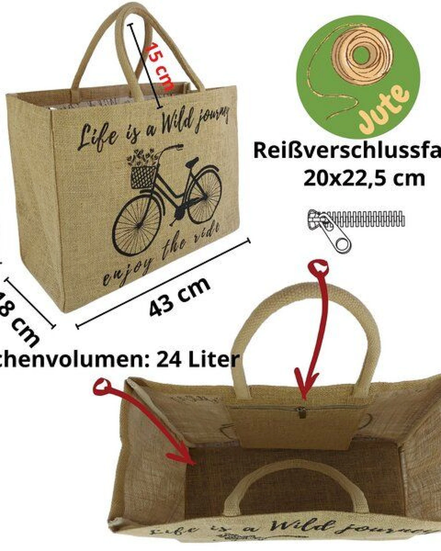 Domelo große Jute Einkaufskorb, Vegane Einkaufstasche nachhaltige Handtasche/ Shopper – Ansicht 3