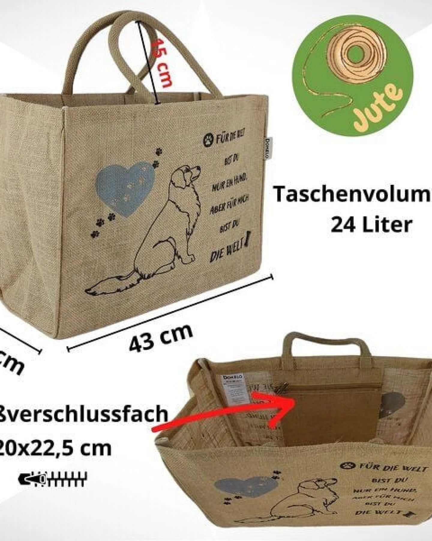 Domelo große Jute Einkaufskorb, Vegane Einkaufstasche nachhaltige Handtasche/ Shopper – Ansicht 3