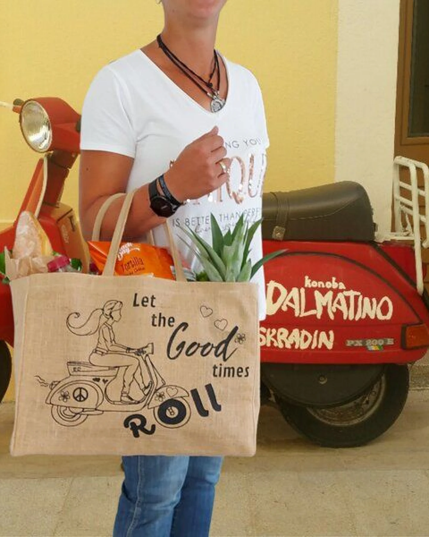 Domelo große Jute Einkaufskorb, Vegane Einkaufstasche Handtasche/ Shopper – Ansicht 2