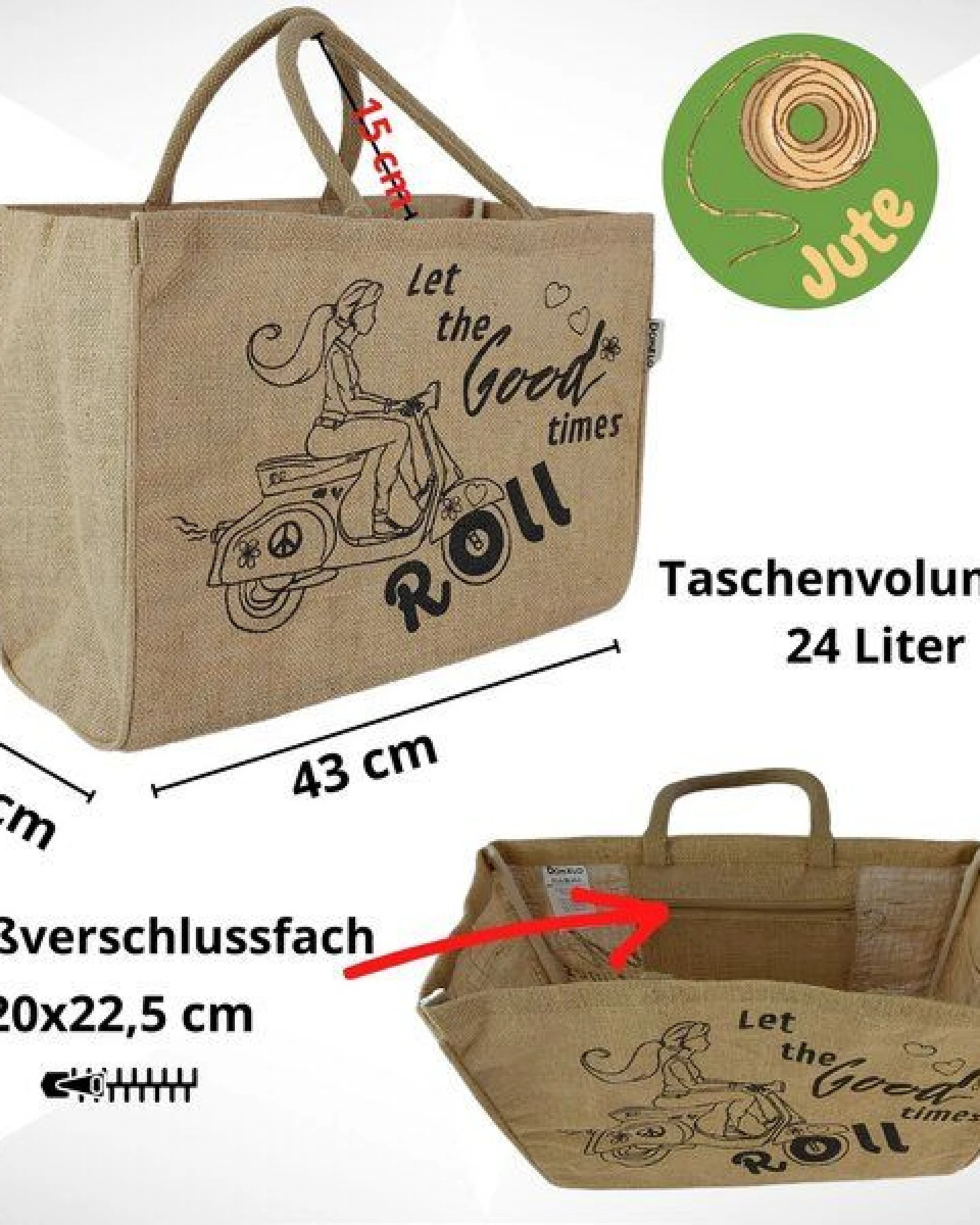 Domelo große Jute Einkaufskorb, Vegane Einkaufstasche Handtasche/ Shopper – Ansicht 3