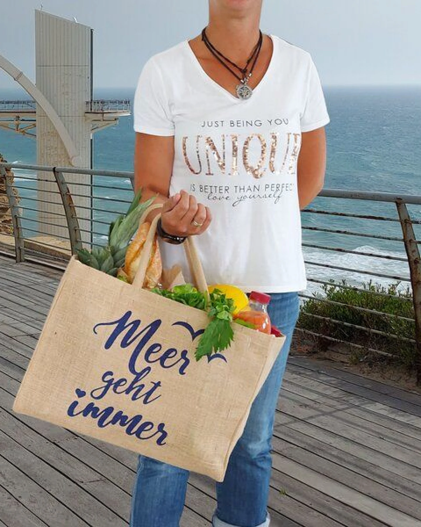 Domelo große Jute Einkaufskorb, Vegane Einkaufstasche nachhaltige Handtasche/ Shopper – Ansicht 2