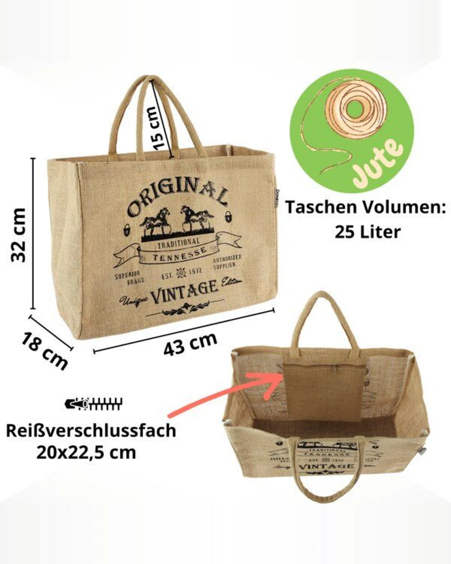 Domelo große Jute Einkaufskorb, Vegane Einkaufstasche nachhaltige Handtasche/ Shopper – Ansicht 3
