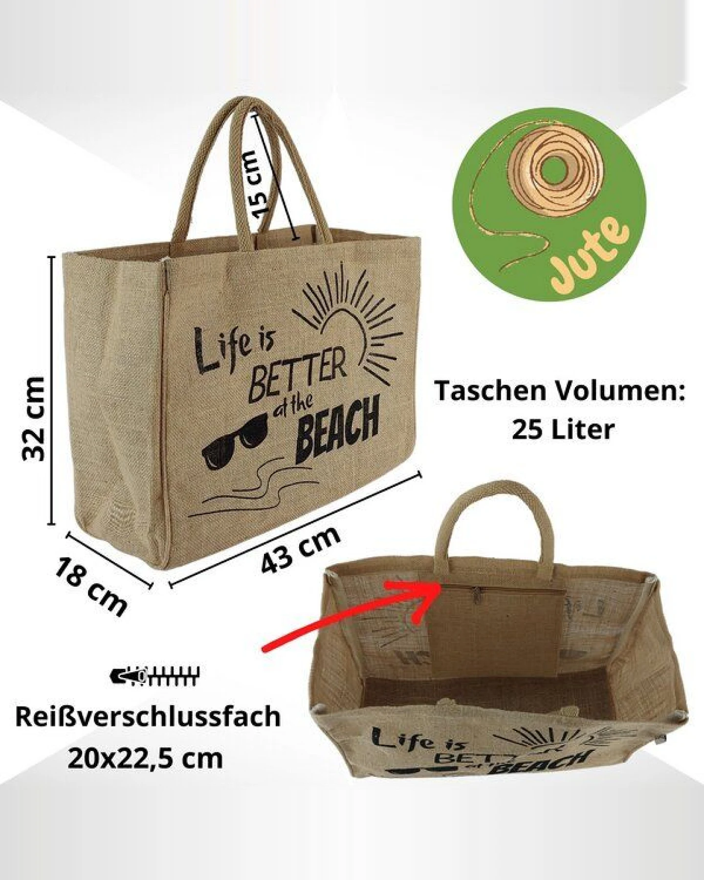 Domelo große Jute Einkaufskorb, Vegane Einkaufstasche Handtasche/ Shopper – Ansicht 3