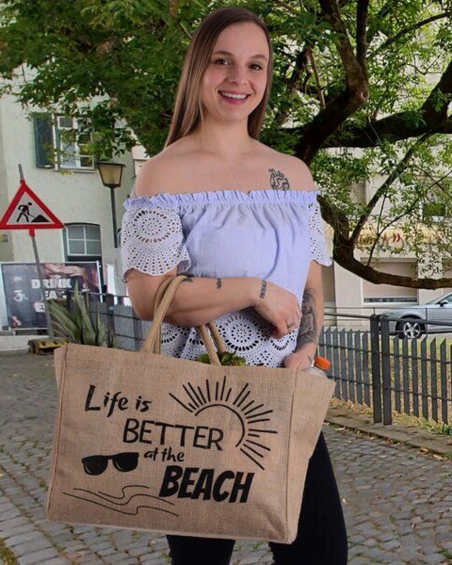 Domelo große Jute Einkaufskorb, Vegane Einkaufstasche Handtasche/ Shopper – Ansicht 4