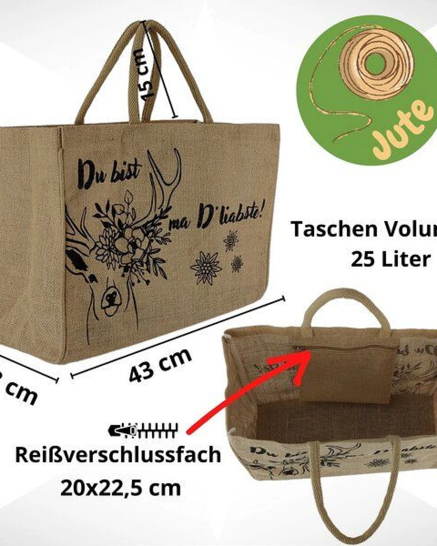 Domelo große Jute Einkaufskorb, Vegane Einkaufstasche nachhaltige Handtasche/ Shopper – Ansicht 3
